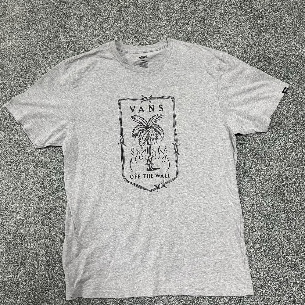 Vans Off The Wall Palm Tree Graphic T Shirt Mens Large Gray Skate Casual